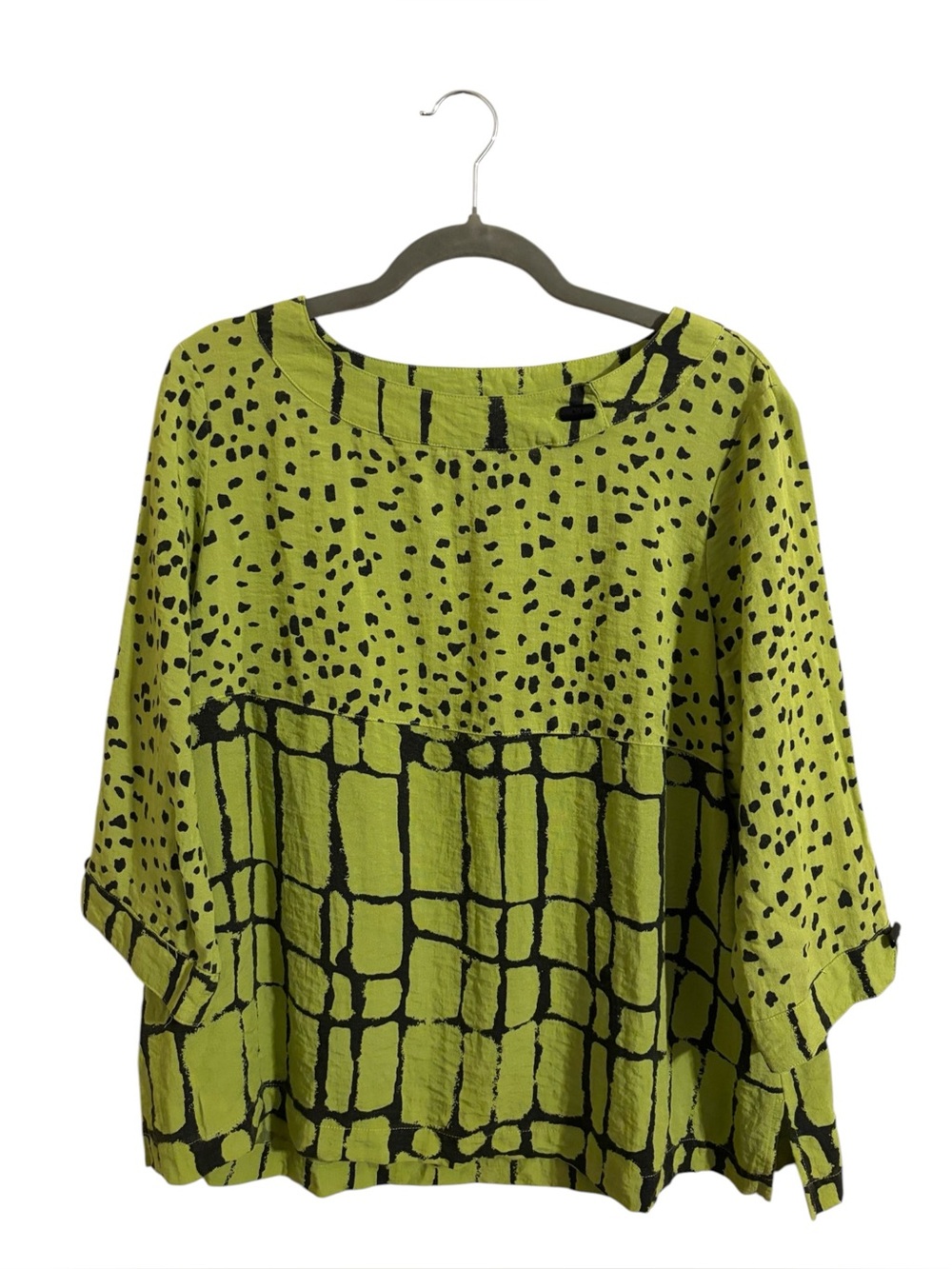 Ali Miles Lime Green Lagenlook 3/4 Sleeve Top Petite Large